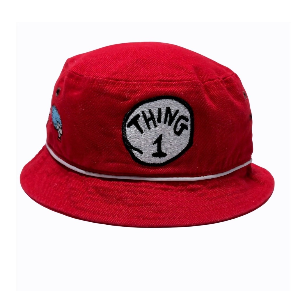 Dr Seuss Thing 1 Red‎ Bucket Hat Universal Studios Embroidered Sun Cap Infant Sz